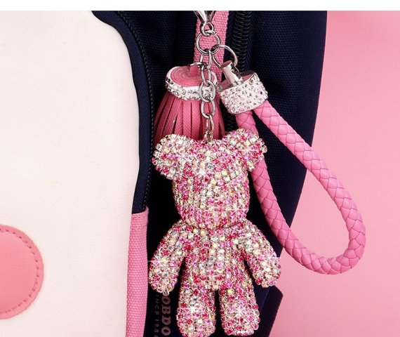 Cute Crystal Tassel Wallet Keychain Car Key Chains Metal Full Rhinestone Bear Keychains Accessaries For Women Jewelry