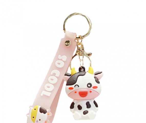 Wholesale New Style Gift Cute Soft PVC Kids Cartoon Cow Doll Pedant Keychain For Bag Charm