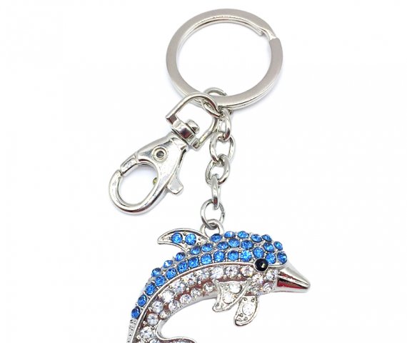 Custom metal cute ocean series graduation souvenir pendant keychain crystal rhinestone zinc alloy dolphin key chain for keyring